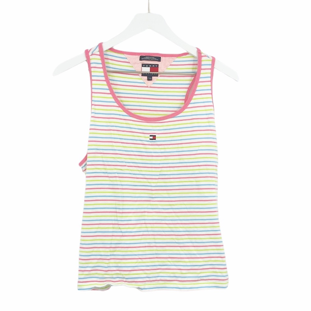 Vintage Y2K Tommy Hilfiger Pastel Stripe Tank Top SZ XL Early 2000s